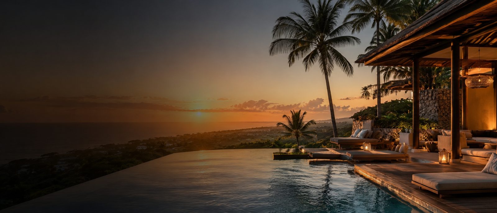 Villa panoramique au coucher du soleil